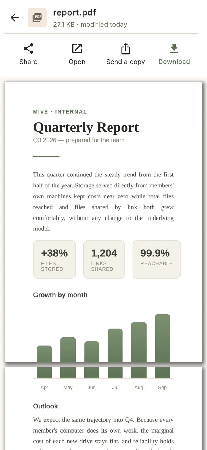 A PDF previewed inside the Mive phone app.
