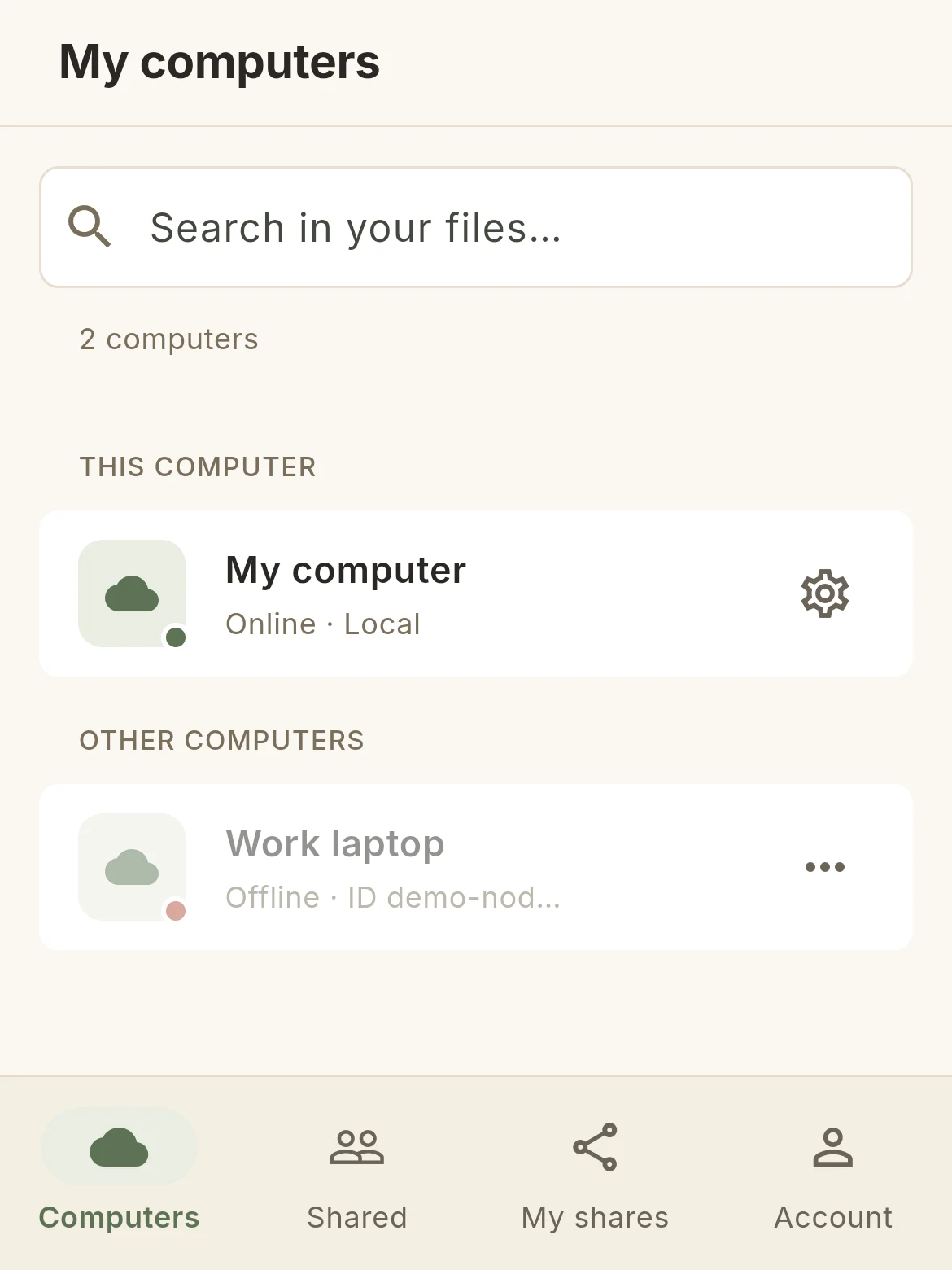 The list of computers: this one online, the work laptop offline