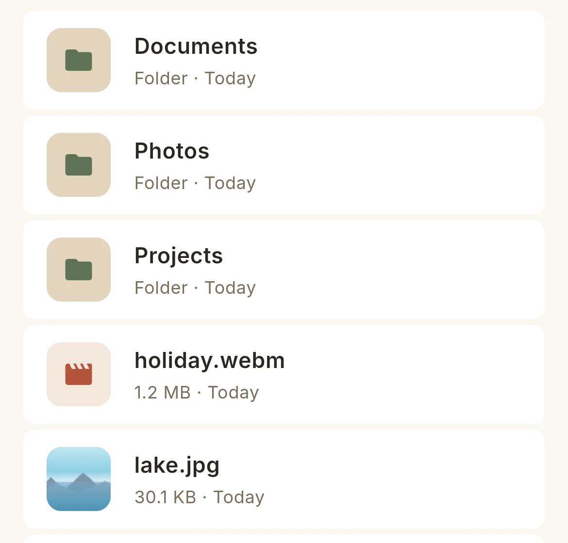 The same folder in the Mive app on a phone