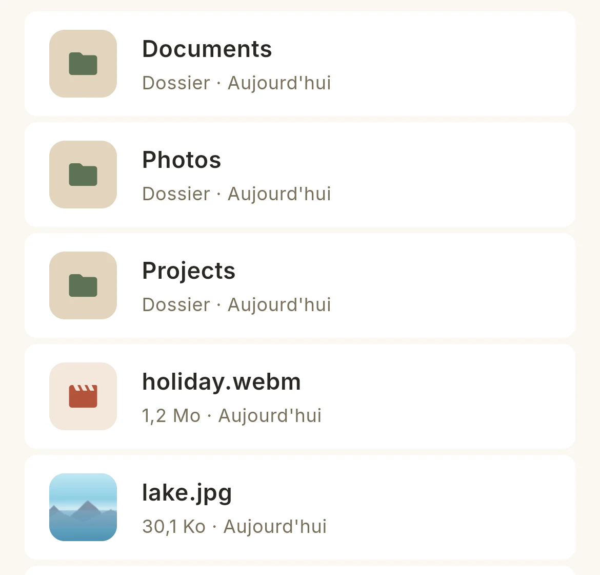 Le même dossier dans l’application Mive sur un téléphone