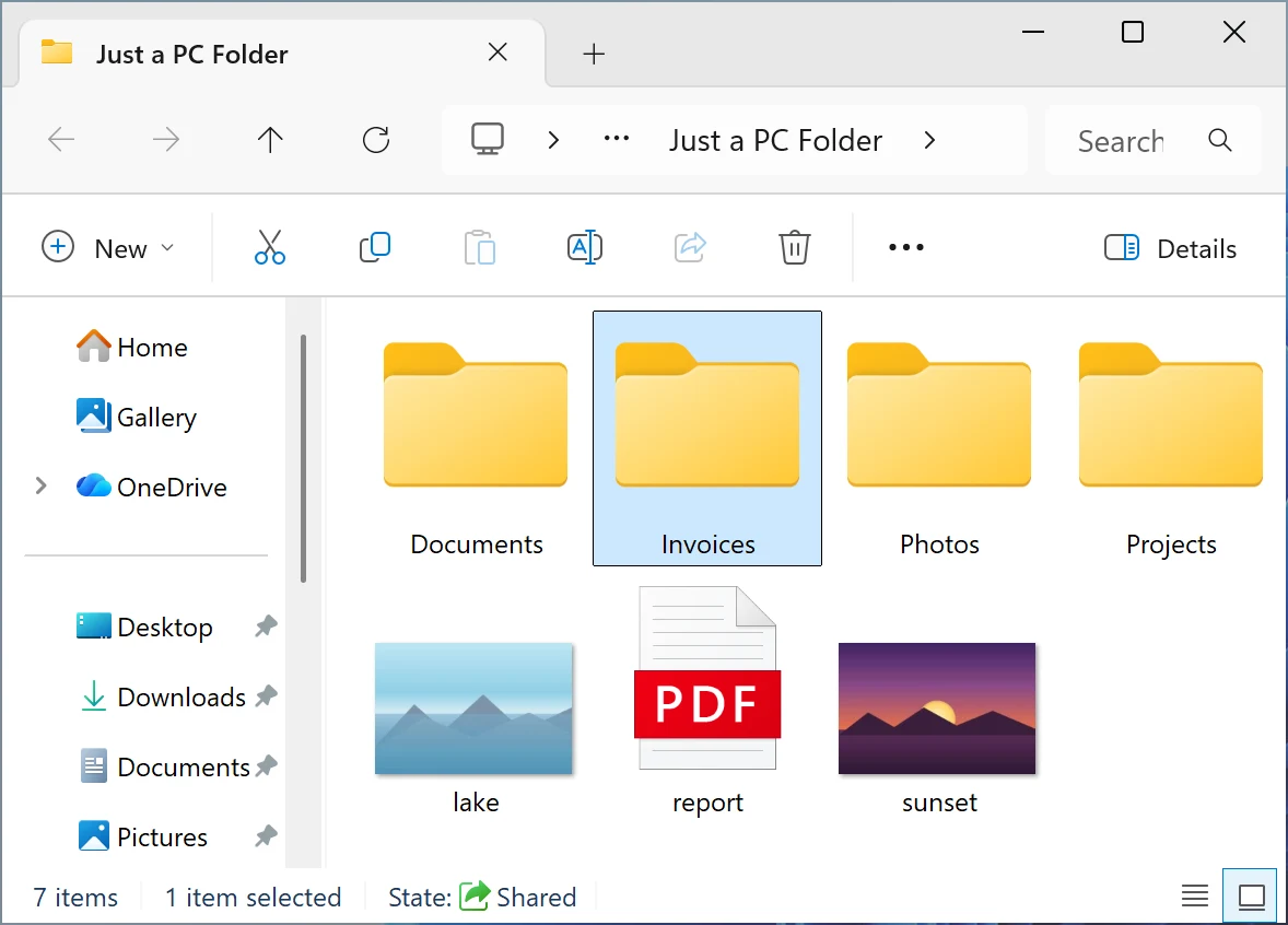 Le même dossier Windows, Invoices présent aussi